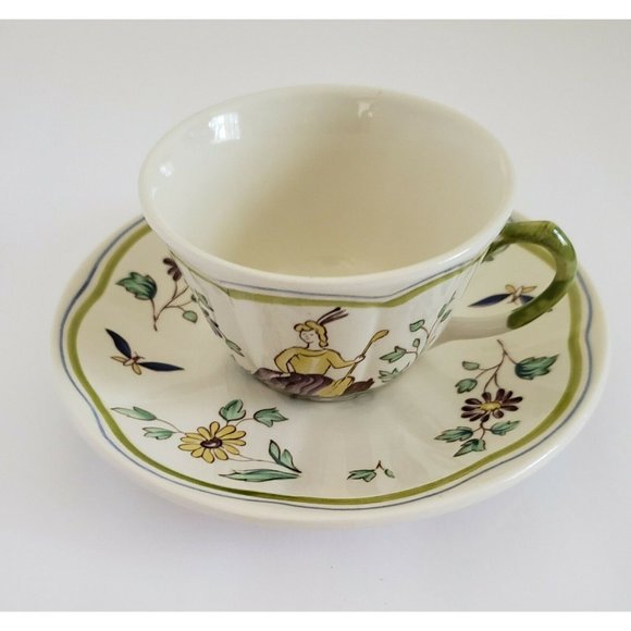 Longchamp Moustiers France 2 Cups and Saucers hand painted Set - Picture 3 of 9